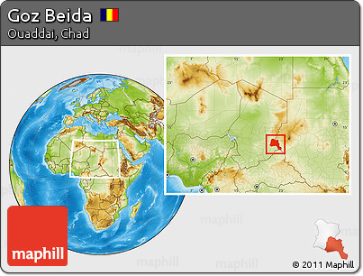 Physical Location Map of Goz Beida, within the entire country
