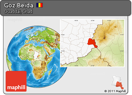 Physical Location Map of Goz Beida, highlighted country