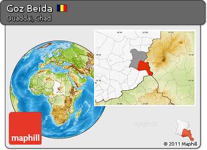Physical Location Map of Goz Beida, highlighted country, highlighted parent region