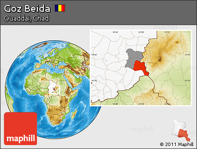 Physical Location Map of Goz Beida, highlighted country, highlighted parent region