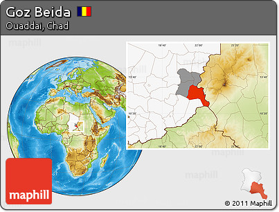 Physical Location Map of Goz Beida, highlighted country, highlighted parent region