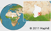 Satellite Location Map of Goz Beida, highlighted country, within the entire country