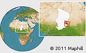 Satellite Location Map of Goz Beida, highlighted country, highlighted parent region, within the entire country