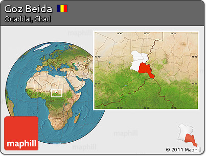 Satellite Location Map of Goz Beida, highlighted parent region