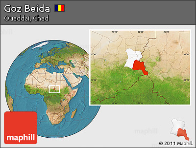 Satellite Location Map of Goz Beida, highlighted parent region