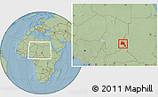 Savanna Style Location Map of Goz Beida, within the entire country, hill shading