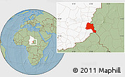 Savanna Style Location Map of Goz Beida, highlighted country, hill shading