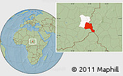 Savanna Style Location Map of Goz Beida, highlighted parent region, hill shading