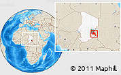 Shaded Relief Location Map of Goz Beida, highlighted country, highlighted parent region, within the entire country