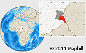 Shaded Relief Location Map of Goz Beida, highlighted country, highlighted parent region