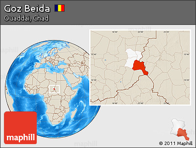 Shaded Relief Location Map of Goz Beida, highlighted parent region