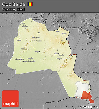 Physical Map of Goz Beida, darken, desaturated