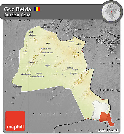 Physical Map of Goz Beida, darken, desaturated
