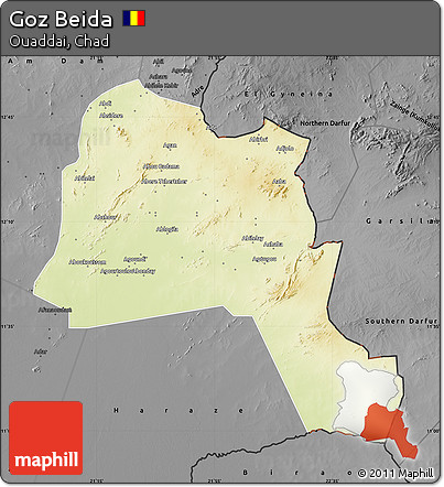 Physical Map of Goz Beida, darken, desaturated
