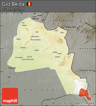 Physical Map of Goz Beida, darken, semi-desaturated