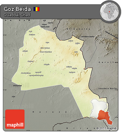 Physical Map of Goz Beida, darken, semi-desaturated