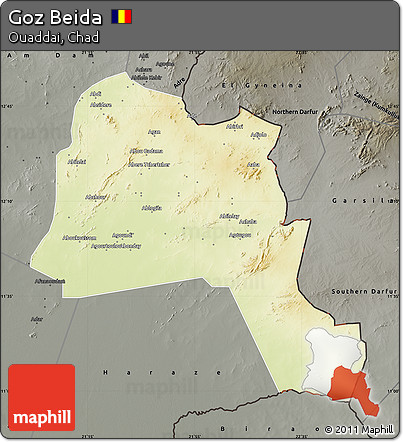 Physical Map of Goz Beida, darken, semi-desaturated