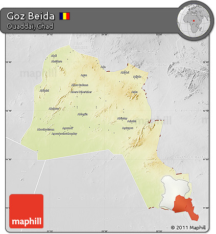 Physical Map of Goz Beida, lighten, desaturated