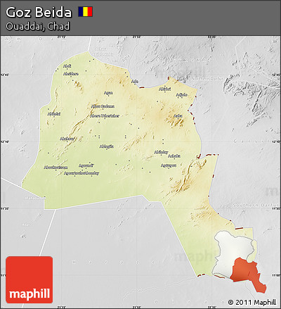 Physical Map of Goz Beida, lighten, desaturated