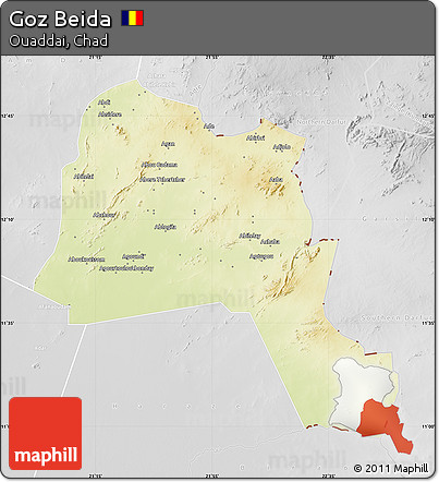 Physical Map of Goz Beida, lighten, desaturated