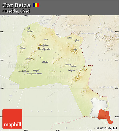Physical Map of Goz Beida, lighten