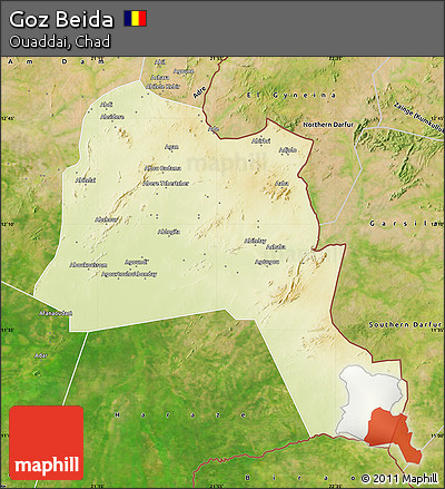 Physical Map of Goz Beida, satellite outside
