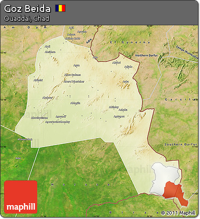 Physical Map of Goz Beida, satellite outside