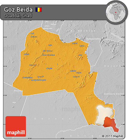 Political Map of Goz Beida, lighten, desaturated