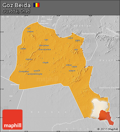 Political Map of Goz Beida, lighten, desaturated