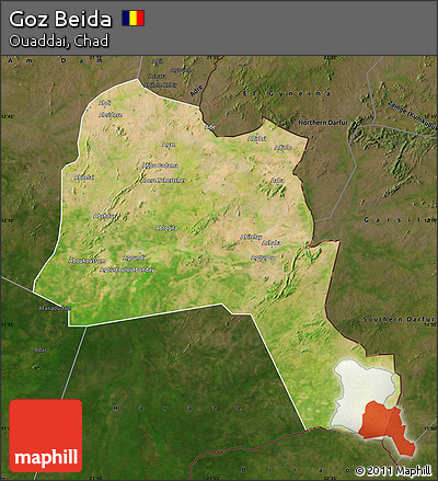 Satellite Map of Goz Beida, darken