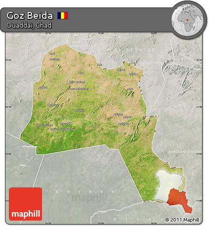 Satellite Map of Goz Beida, lighten, semi-desaturated