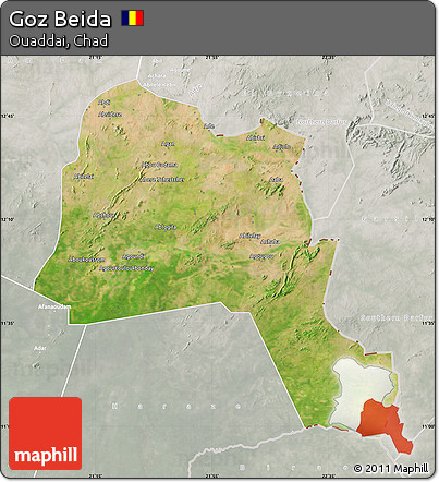Satellite Map of Goz Beida, lighten, semi-desaturated