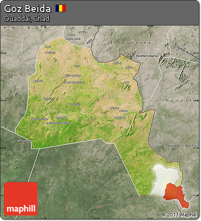 Satellite Map of Goz Beida, semi-desaturated