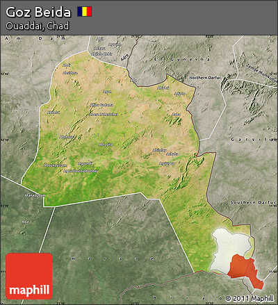 Satellite Map of Goz Beida, semi-desaturated