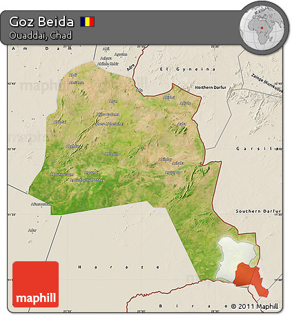 Satellite Map of Goz Beida, shaded relief outside