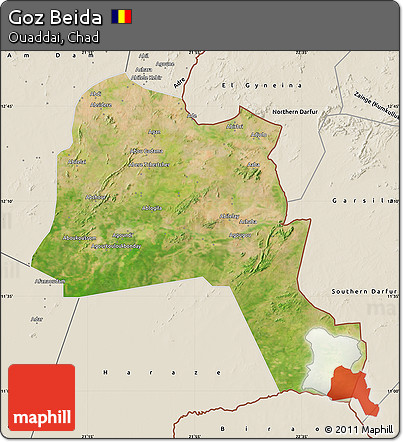 Satellite Map of Goz Beida, shaded relief outside