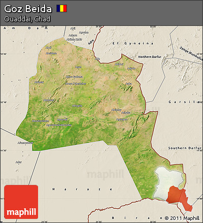 Satellite Map of Goz Beida, shaded relief outside
