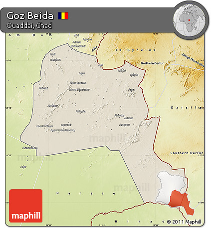 Shaded Relief Map of Goz Beida, physical outside