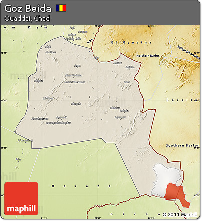 Shaded Relief Map of Goz Beida, physical outside