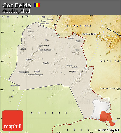 Shaded Relief Map of Goz Beida, physical outside