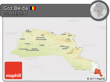 Physical Panoramic Map of Goz Beida, cropped outside