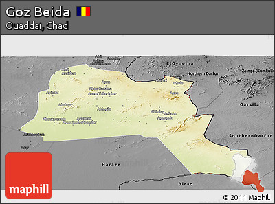 Physical Panoramic Map of Goz Beida, darken, desaturated