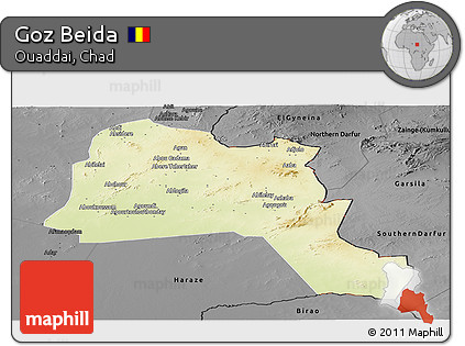 Physical Panoramic Map of Goz Beida, darken, desaturated