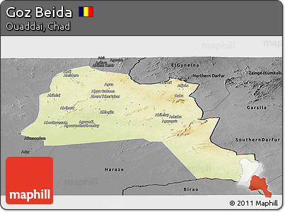 Physical Panoramic Map of Goz Beida, darken, desaturated
