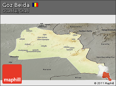 Physical Panoramic Map of Goz Beida, darken, semi-desaturated