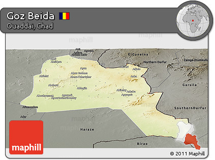 Physical Panoramic Map of Goz Beida, darken, semi-desaturated