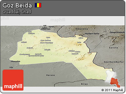 Physical Panoramic Map of Goz Beida, darken, semi-desaturated