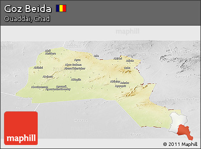 Physical Panoramic Map of Goz Beida, lighten, desaturated