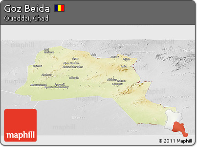 Physical Panoramic Map of Goz Beida, lighten, desaturated