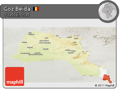 Physical Panoramic Map of Goz Beida, lighten, semi-desaturated